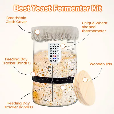 9Pcs Sourdough Starter Jar Kit 34oz/1L Large Capacity Sourdough Starter ZhuII • $31.79