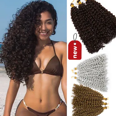 8-14'' Natural Water Wave Crochet Braids Deep Curly Human Hair Extensions Brown • $14.10