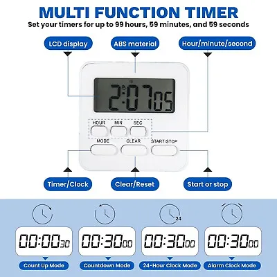 Magnetic Kitchen Timer Clock Digital Display Count Down Alarm Cooking & Workouts • £4.49