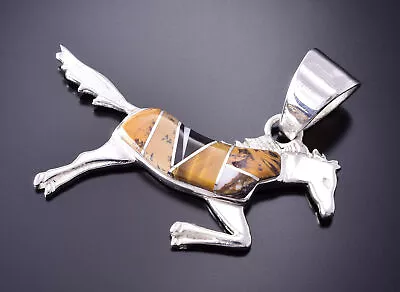 Silver & Tiger Eye Multistone Navajo Inlay Horse Free Pendant 4B21S • £209.03