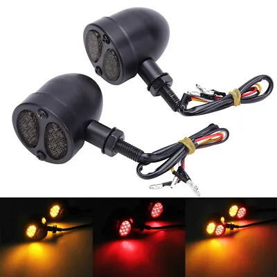 Black Motorcycle Bullet RED AMBER Turn Signal + Brake Stop + Running Tail Lights • $20.35