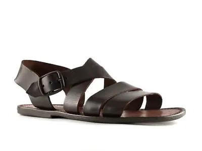 Men's Handmade In Italy Mens Strapped Gladiator Sandals In Dark Brown Leather • £105.54