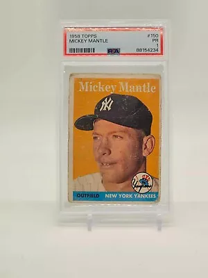 1958 Topps #150 Mickey Mantle Psa 1 New York Yankees • $214.99