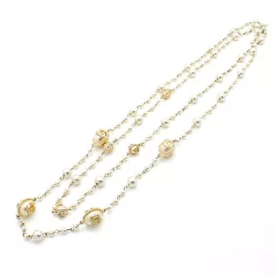 Vintage Chanel Gold Tone Faux Pearl CC Logo Layered 64in Necklace #798-4 • $95