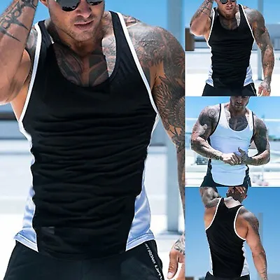 Mens Gym Tank Top Sport Vest Racer Y Back Bodybuilding Cotton Man Sexy Singlet • $20.89