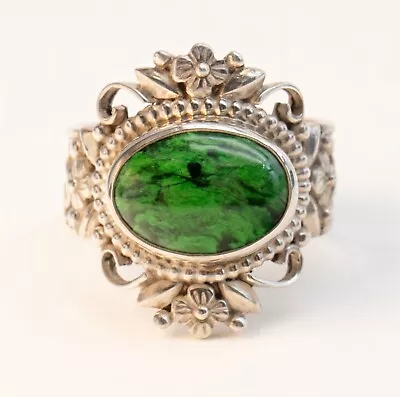 Size10 Himalayan Gems Maw Sit Sit Jade Filigree Sterling Silver Ring • $149.95