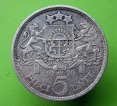 1929 LATVIA COIN 5 LATI 835 SILVER (oo) • $69.90