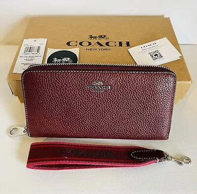 New With Tags COACH Women’s Leather Long Zip Around Wallet In Wine & Silver  💎 • £119