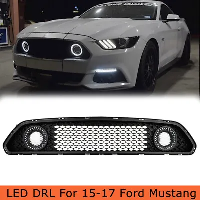 Front Upper Grill Mesh Grille W/ DRL LED Light Fit For 2015- 2017 Ford Mustang • $113.99