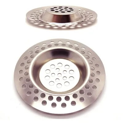 2x STAINLESS STEEL SINK STRAINER BATH PLUG HOLE DRAINER BASIN HAIR TRAP COVER UK • £2.84