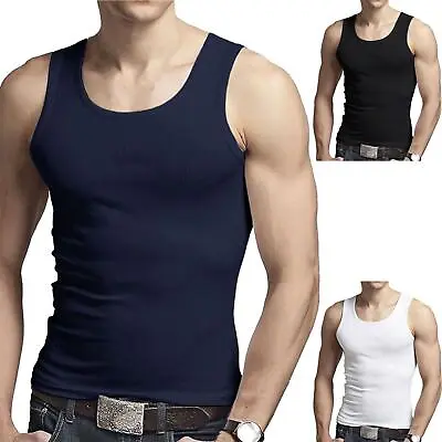 Mens Vests 6 Of Pack 100% Pure Cotton Gym Top Summer Training Gym Athletic Tank • £15.95