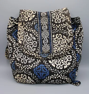 Vera Bradley Fold Over Flap Backpack Drawstring Adjustable Canterbury Cobalt • $39.99