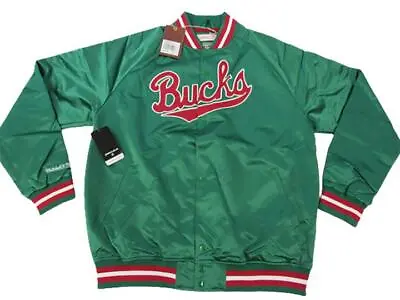 New Milwaukee Bucks Mens Sizes Mitchell & Ness Light Satin Snap Jacket $120 • $80.98