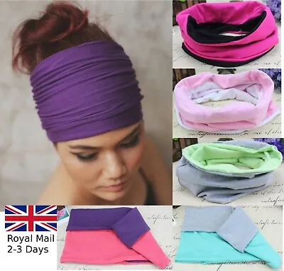 Extra Thick Wide Reversible Stretch Head Wrap Yoga Hair Headband Ladies Girls • £3.99