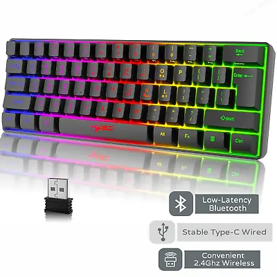 $16.90 • Buy Wireless Gaming Keyboard Recharging Bluetooth/2.4Ghz/Wired USB-C RGB Backlit PC