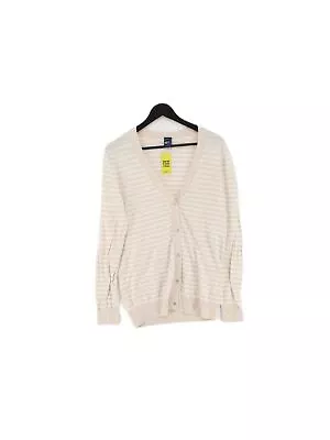 Gap Women's Cardigan L Tan Striped 100% Cotton V-Neck Cardigan • £38.75