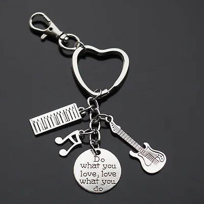 Heart Shaped Key Ring Piano Electric Guitar Keyboard Keychain Clip Musician Gift • $6.99