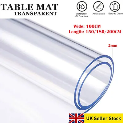 2mm Thick Clear Transparent PVC Vinyl Tablecloth Protector Table Plastic Cover • £8.99