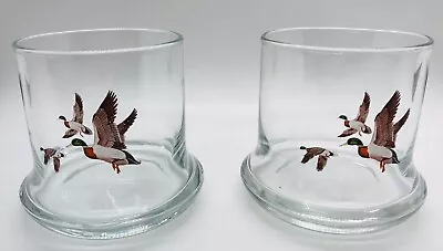 West Virginia Glass Cocktail Double Whiskey  Set Of 2 Mallard Duck Design S6 • $30