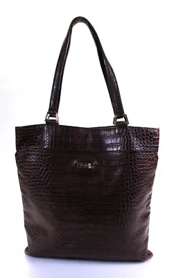 Cole Haan Womens Croc Embossed Leather Tote Shoulder Bag Handbag Brown • $60.99