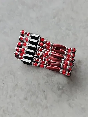 Magnetic Hematite Red Crystal & Silver Tone Bead Wrap Bracelet / Necklace • £3.99