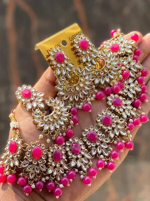 $28 • Buy Indian Ethnic Bollywood Kundan Fashion Jewelry Necklace Set With Mang Tikka