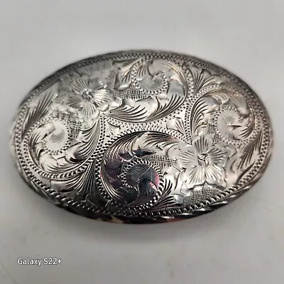 Vintage Vogt Sterling GP01 BELT BUCKLE Fully Hand Engraved Floral Swirl Western • $595