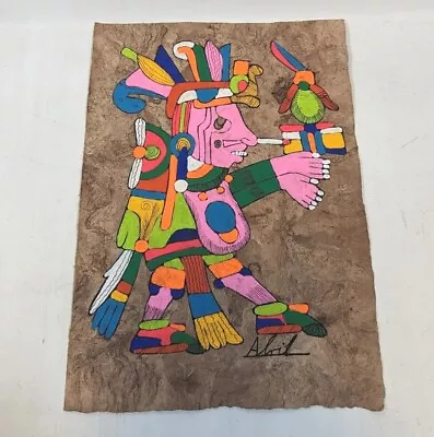 $19.99 • Buy Vintage Amate Tree Bark Painting Mexican Folk Art Aztec Shaman 8 X12