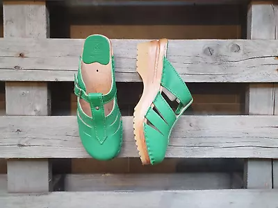 Swedish Clogs Troentorp Mary Jane Green Veg Tanned Size US Womens 7 / EU 37 • $110.49