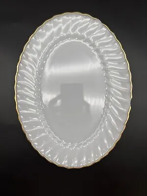 White Milk Glass Oval 13  Anchor Hocking Platter Golden Shell Large Chips • $7