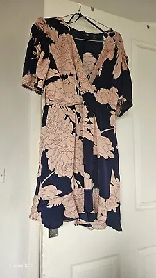 Stunning Cross Front Dress By AX Paris Navy/Peach Size 14 • £10.99