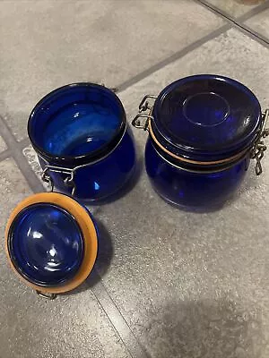 Vintage Cobalt Blue Glass Paneled Canister Storage Apothecary Sugar Jar 4” Tall • $18.30