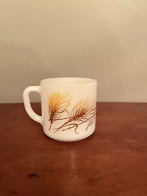 Vintage Federal Milk Glass Amber Wheat Design Coffee Tea Mug Semi- Translucent • $10.50