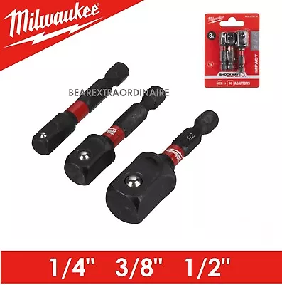 Milwaukee Socket Adaptors Set Impact Driver Shockwave 1/4  3/8  1/2  SQ Square • £9.89