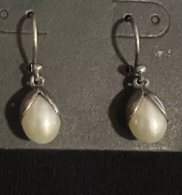 Artisan 925 Sterling Silver Drops Hook Earrings Modern Botanical Organic Pearl • $9.99