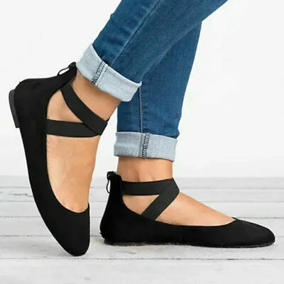 Women Elastic Ankle Strap Mary Jane Slip On Shoes Size Ballerina Ballet Flats • $20.68