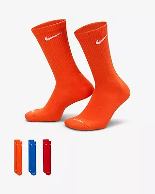 Nike Everyday Plus Crew Dri Fit 3 Pack Large Multicolor Orange Red Blue Socks • $15.90