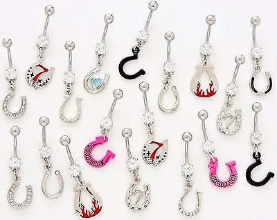 10 CZ Dangle Belly Button Rings 14g Gem Stone Body Jewelry Assorted Naval Fancy  • $32.99