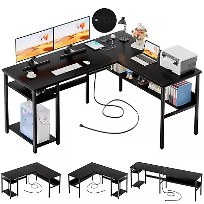 47  L Shaped Gaming Desk W/ Power Outlets Home Office Computer Desk Corner Desk • $109.49