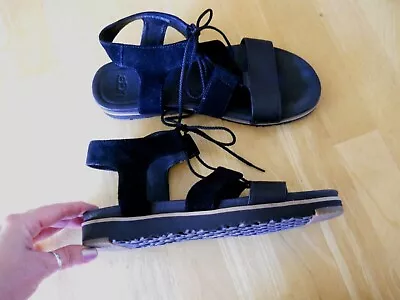 Ugg Soft Black Leather & Suede Lace-up Gladiator Comfort Sandals Size 7 • $20