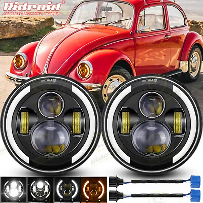 $47.99 • Buy 7  Inch Round LED Headlights Halo DRL Turn Signal Lights For VW Beetle 1967-1979