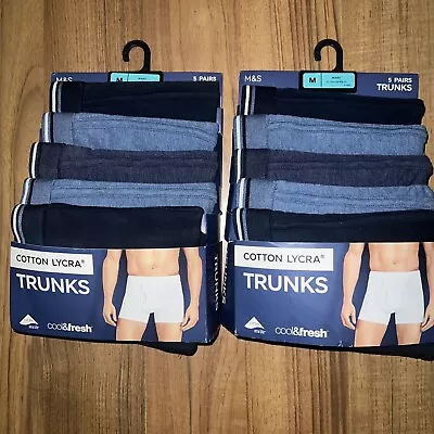 2x5 Pack M&S Cotton Lycra Trunks W33-35 Size M RRP £56 Blue Mixed Cool&Fresh • £33.99