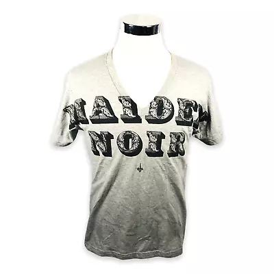 Maiden Noir Mens T-Shirt Graphic Gray Black Heathered V Neck Spell Out Tee M • $24.99