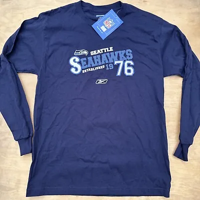 Deadstock Y2K Seattle Seahawks VTG Long Sleeve Blue Spellout T Shirt NOS *read • $19.99