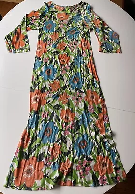 Vintage 1960s 70s Psychedelic Satin Floral Print Maxi Dress S Medium • $25