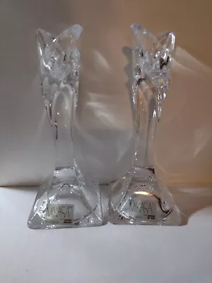 Mikasa Art Deco Heavy Lead Crystal Candle Holders Set Of 2 • $15