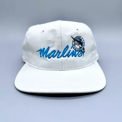 Vintage Florida Marlins Snapback Hat The Game Script Twill White Cap MLB • $24.99