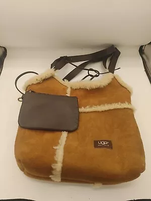 UGG Shearling & Leather Hobo Bucket Shoulder Bag Brown Tan Suede • $60