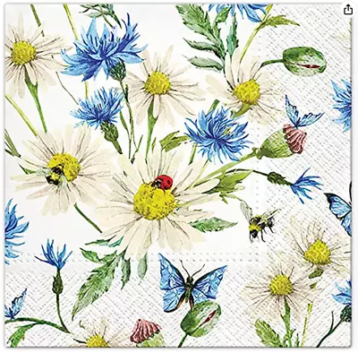 Summer Spring Luxury 3Ply Paper Party Napkins  TL 121300 LADYBIRD IN DAISIES • £1.39