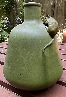 Art Nouveau French Clement Massier Matte Green Mouse Art Pottery Vase • $1250